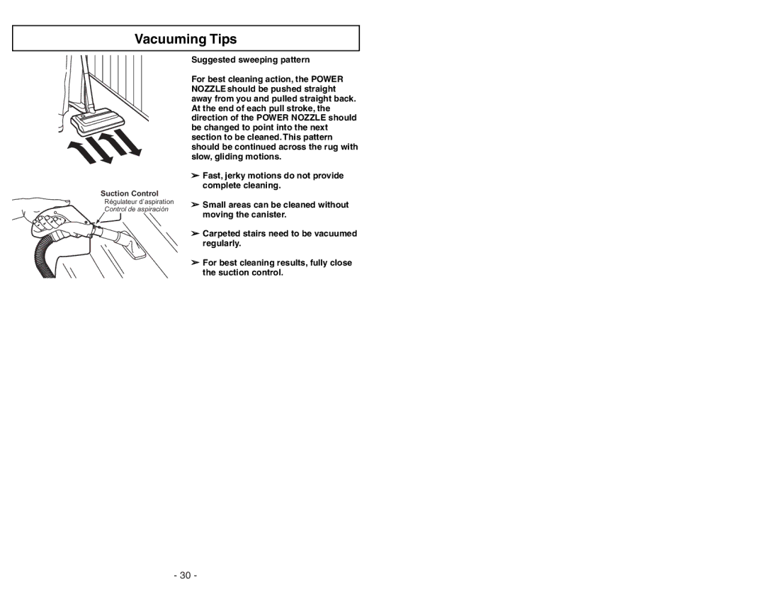 Panasonic MC-CG973 operating instructions Vacuuming Tips 