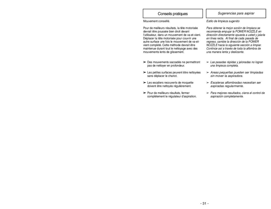 Panasonic MC-CG973 operating instructions Conseils pratiques, Sugerencias para aspirar 