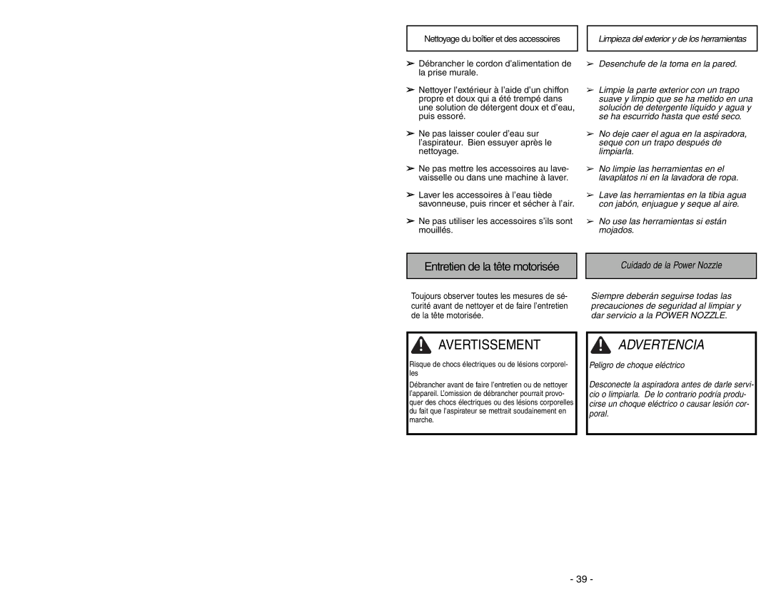 Panasonic MC-CG973 operating instructions Avertissement 