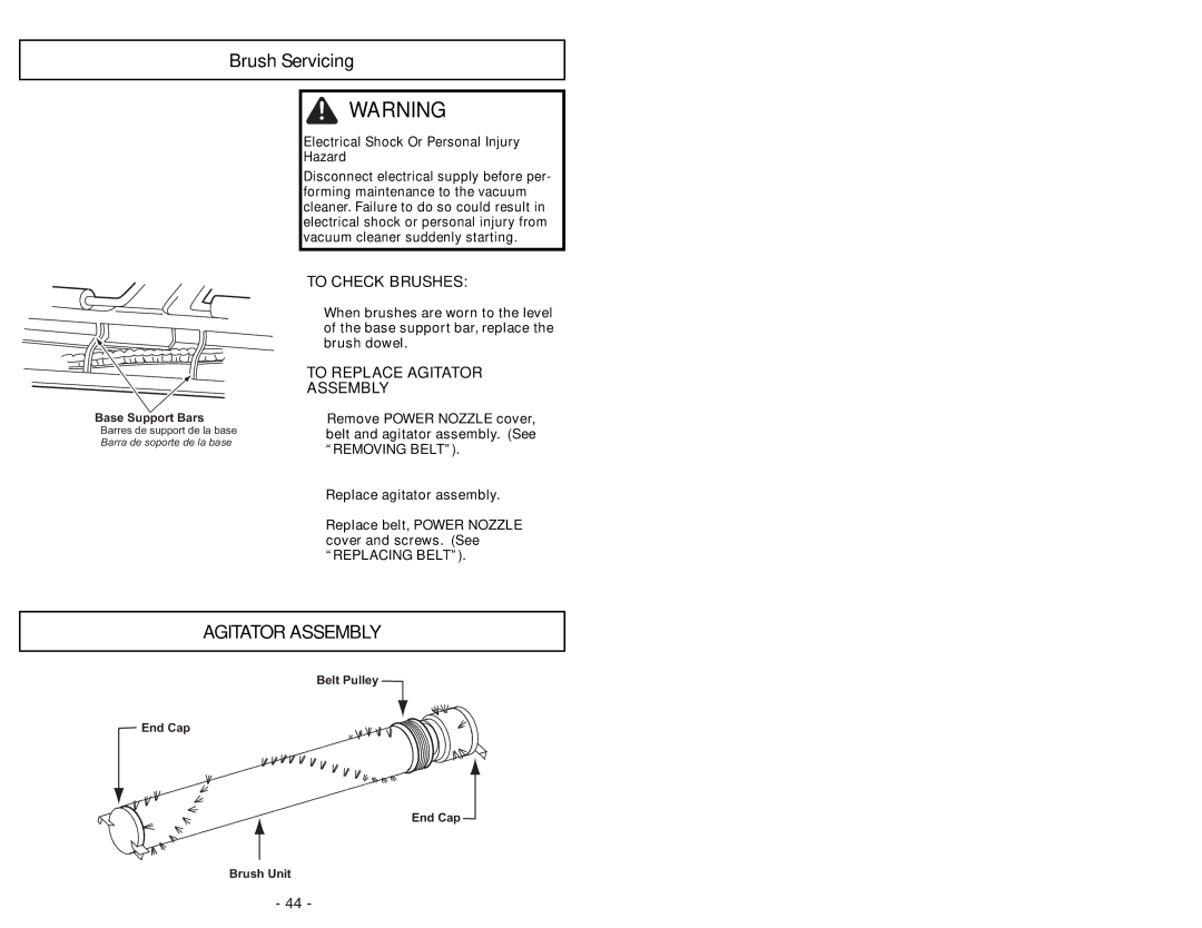 Panasonic MC-CG973 operating instructions Brush Servicing, To Replace Agitator Assembly 