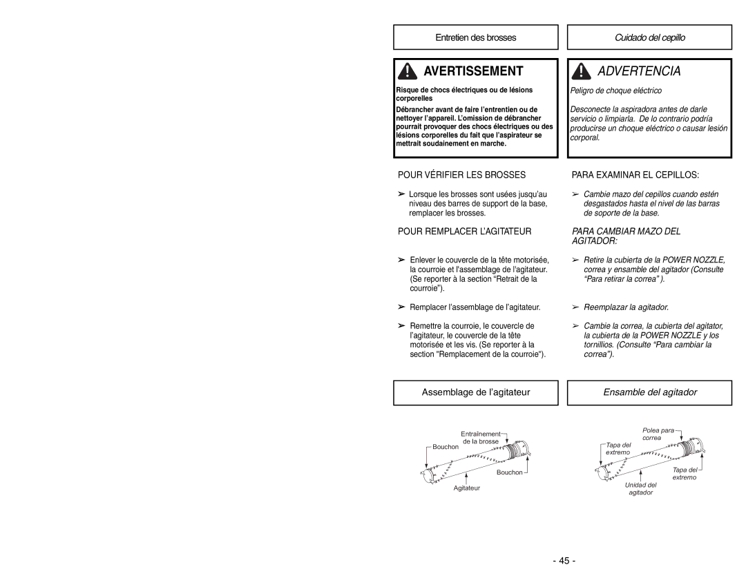 Panasonic MC-CG973 operating instructions Cuidado del cepillo, Ensamble del agitador 