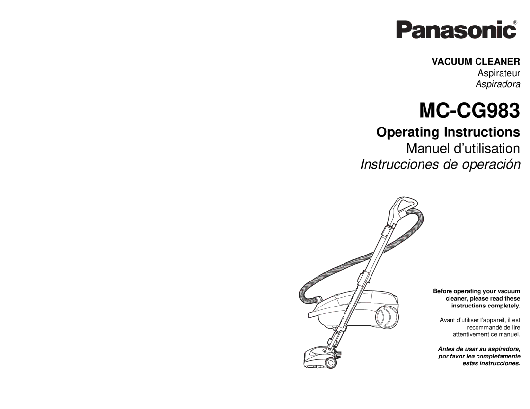 Panasonic MC-CG983 manuel dutilisation Vacuum Cleaner 