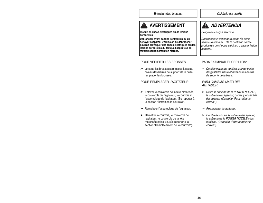 Panasonic MC-CG983 manuel dutilisation Entretien des brosses, Cuidado del cepillo 