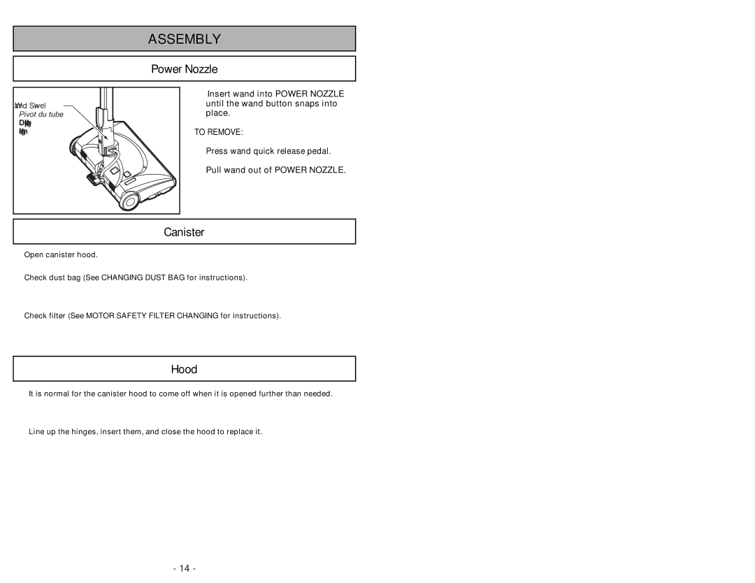 Panasonic MC-CG985 operating instructions Assembly, Hood 