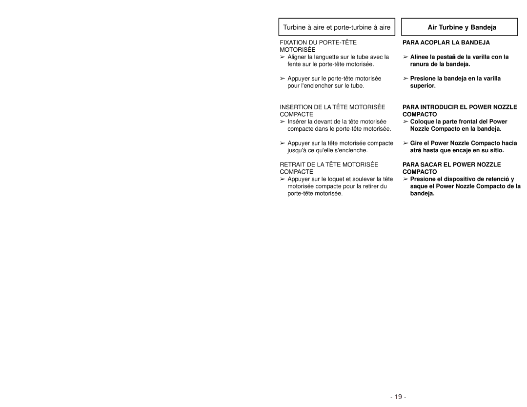 Panasonic MC-CG985 operating instructions Air Turbine y Bandeja, Fixation DU PORTE-TÊTE Motorisée 