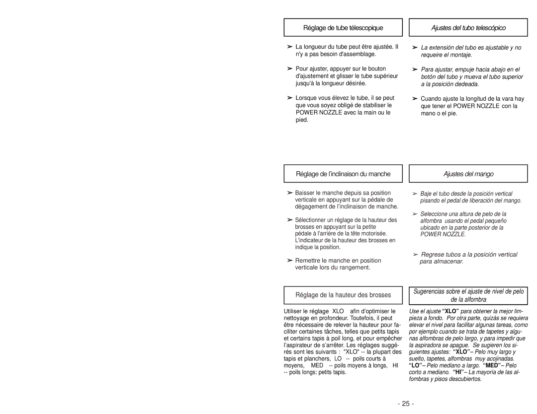 Panasonic MC-CG985 operating instructions Ajustes del tubo telescópico, Ajustes del mango 