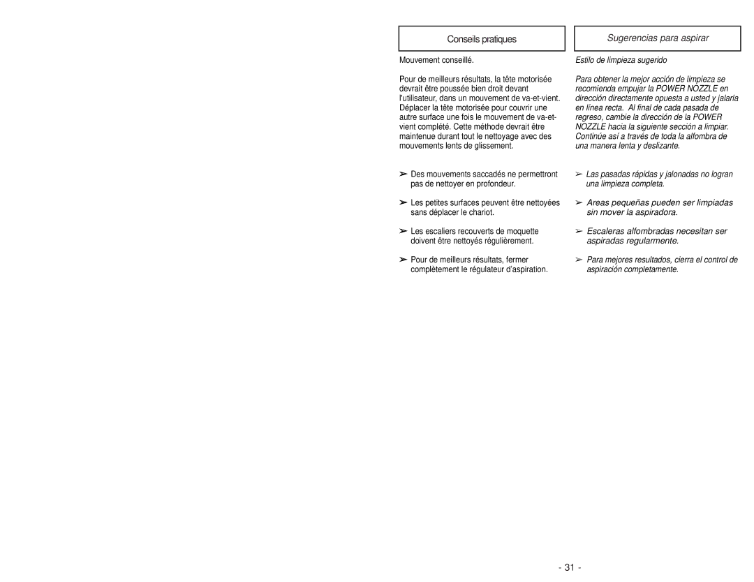 Panasonic MC-CG985 operating instructions Conseils pratiques, Sugerencias para aspirar 