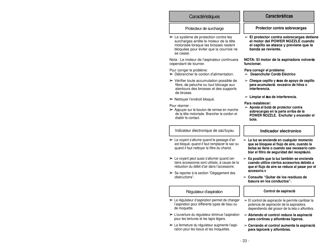 Panasonic MC-CG985 operating instructions Características, Indicador electronico 