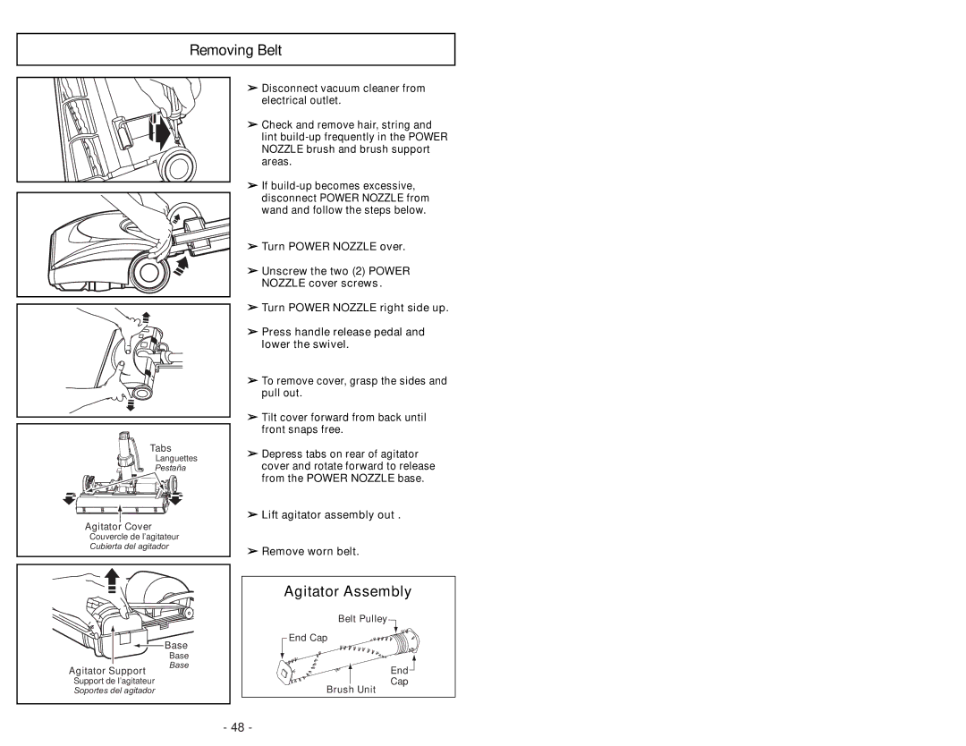 Panasonic MC-CG985 operating instructions Removing Belt, Agitator Assembly 