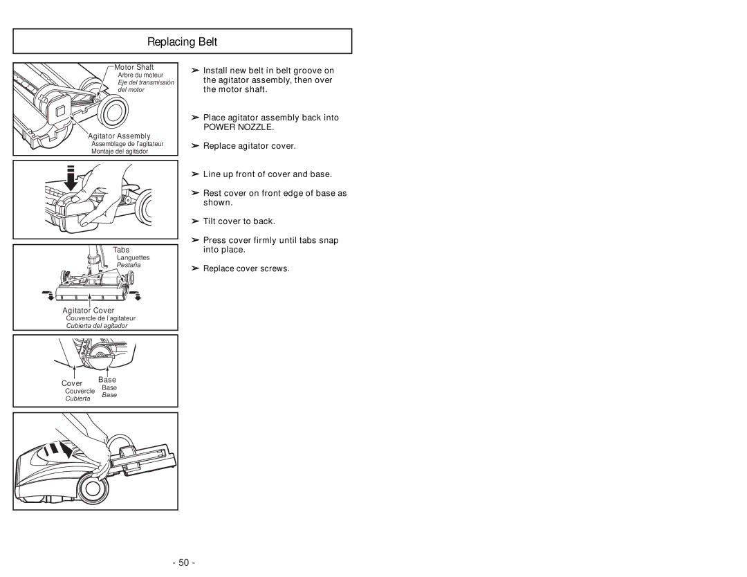 Panasonic MC-CG985 operating instructions Replacing Belt, Replace agitator cover 