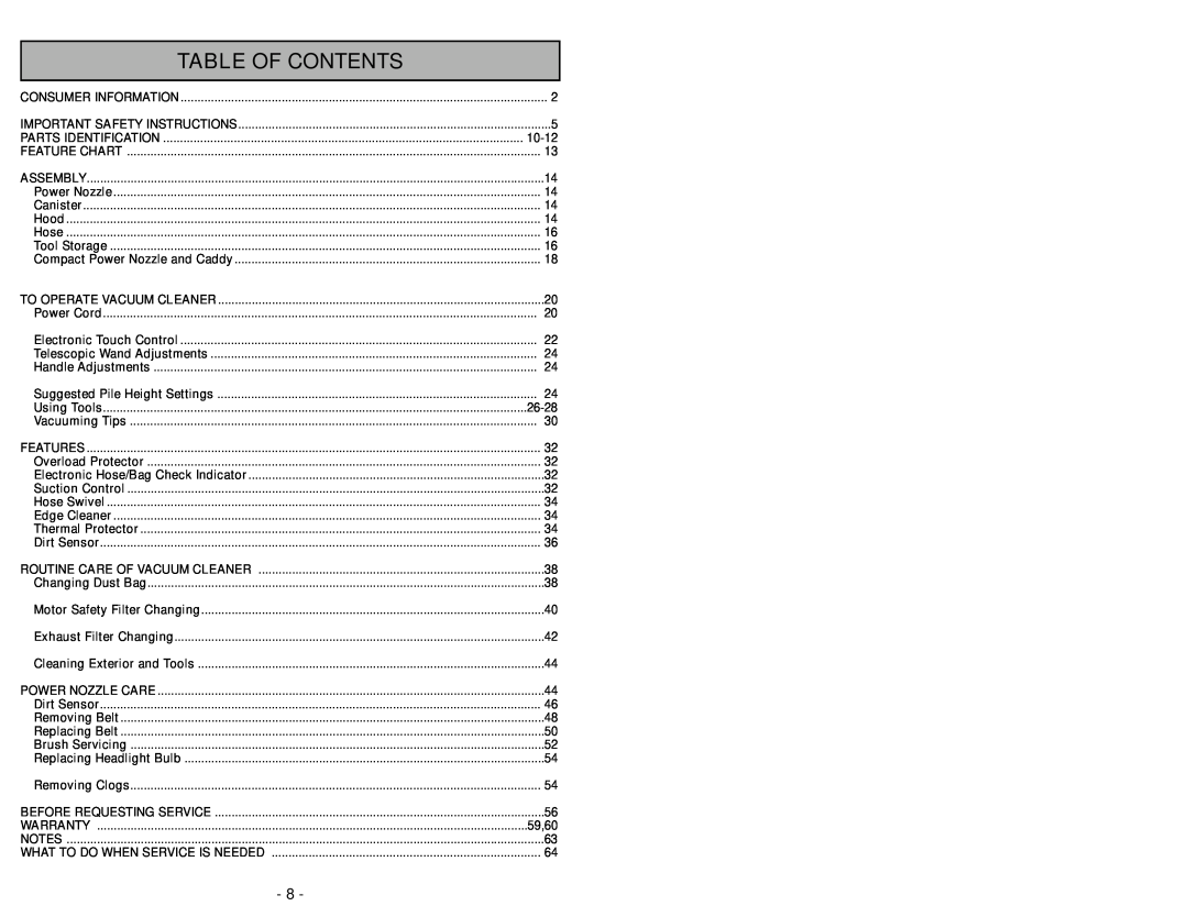 Panasonic MC-CG985 operating instructions Table Of Contents 