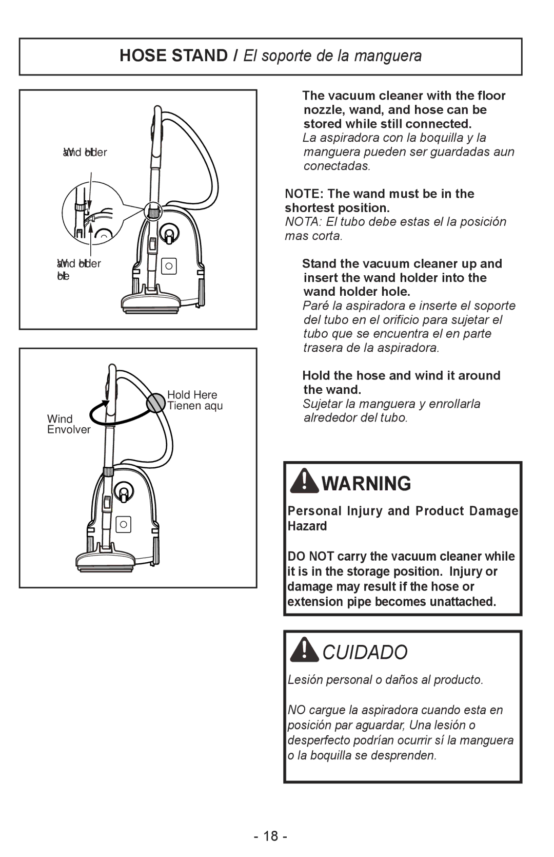 Panasonic MC-CL310 manual Hose Stand / El soporte de la manguera 