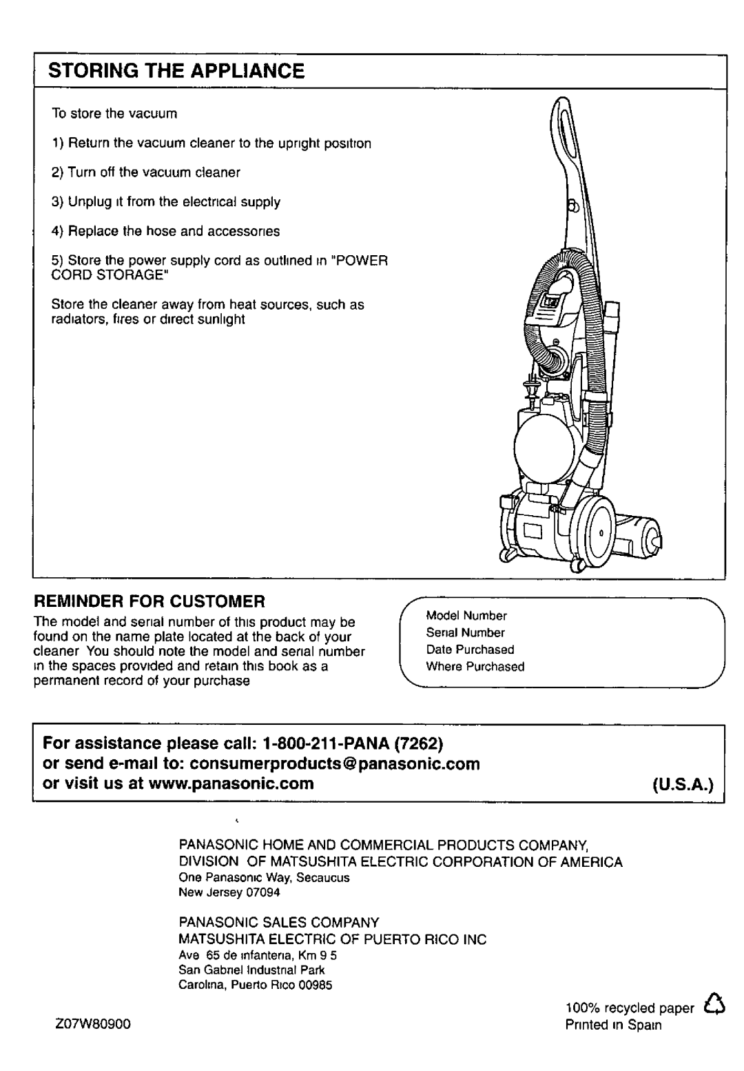 Panasonic MC-E583 manual 