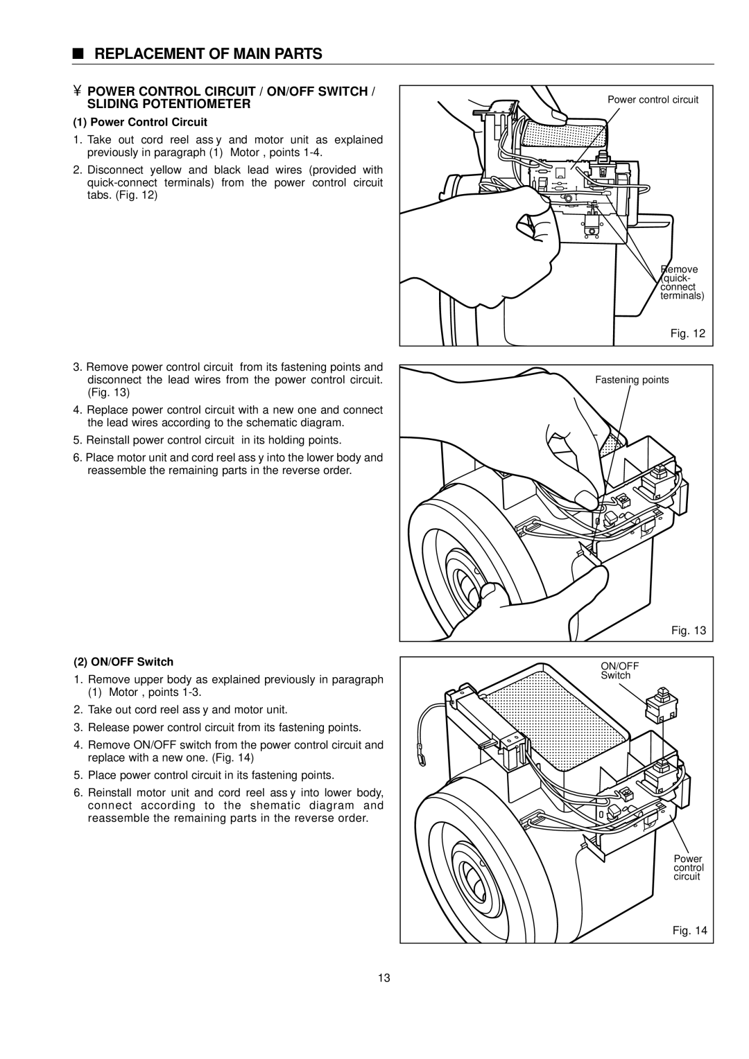 Panasonic MC-E761 specifications Power Control Circuit, ON/OFF Switch 