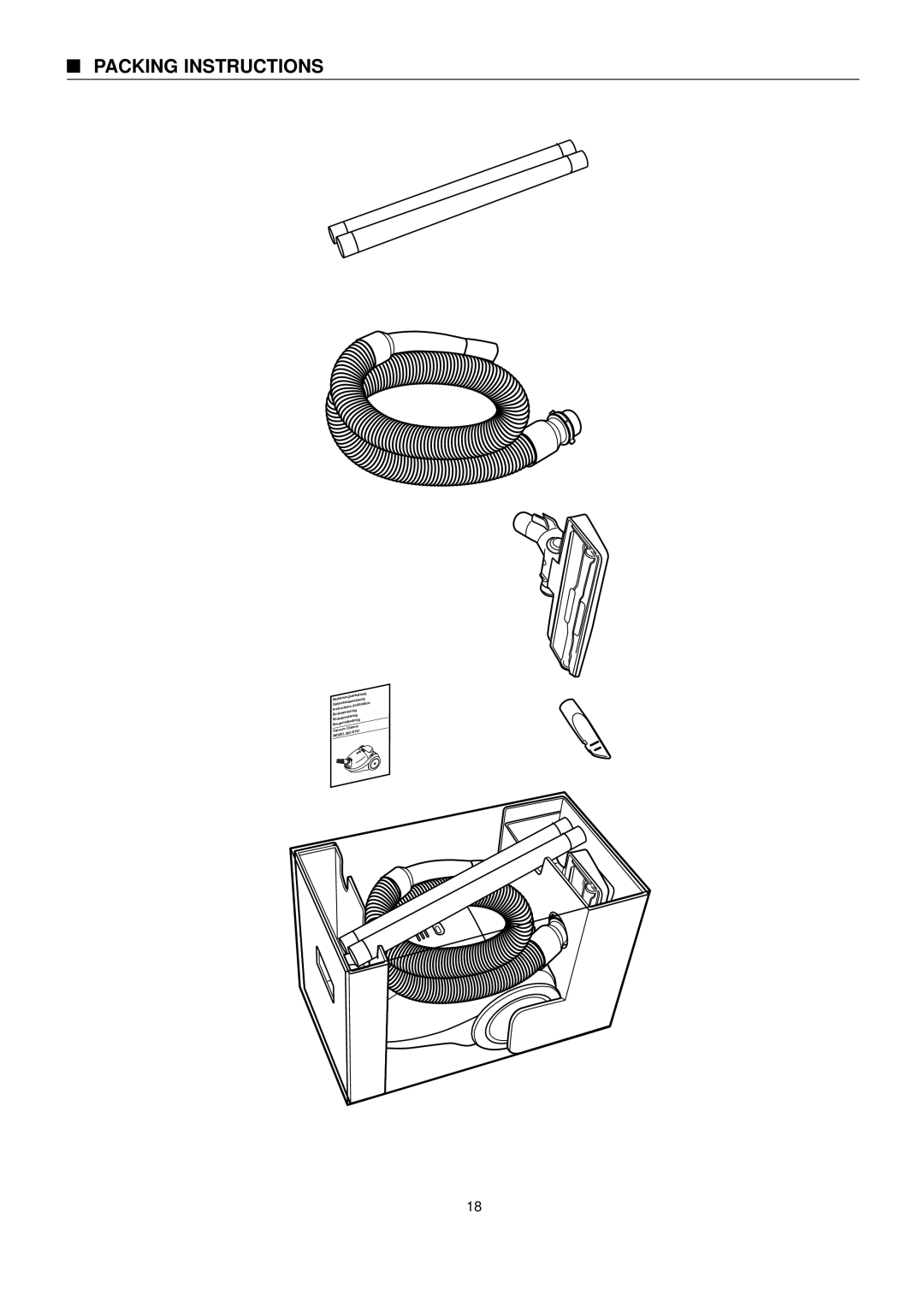 Panasonic MC-E761 specifications Packing Instructions 