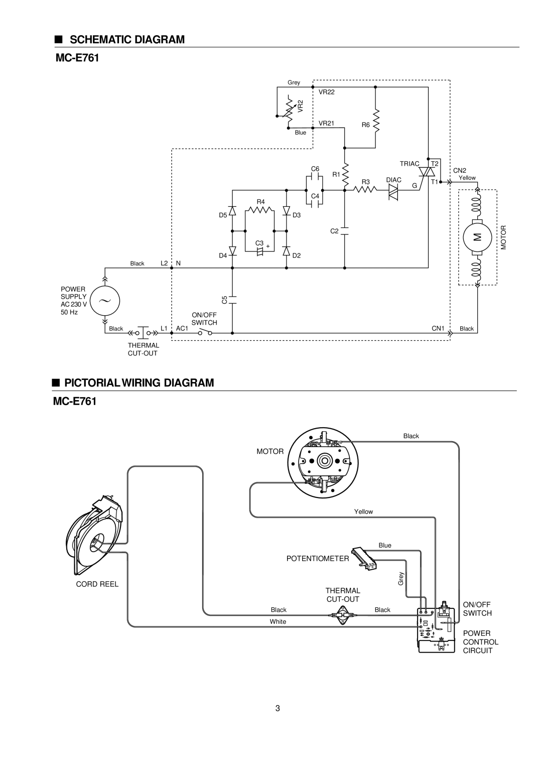 Panasonic MC-E761 specifications Schematic Diagram, Pictorialwiring Diagram 