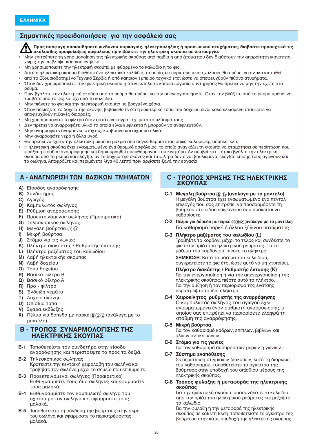 Panasonic MC-E8015 operating instructions Μεγ, Xειρ, Mικρ, Τρ σκ 