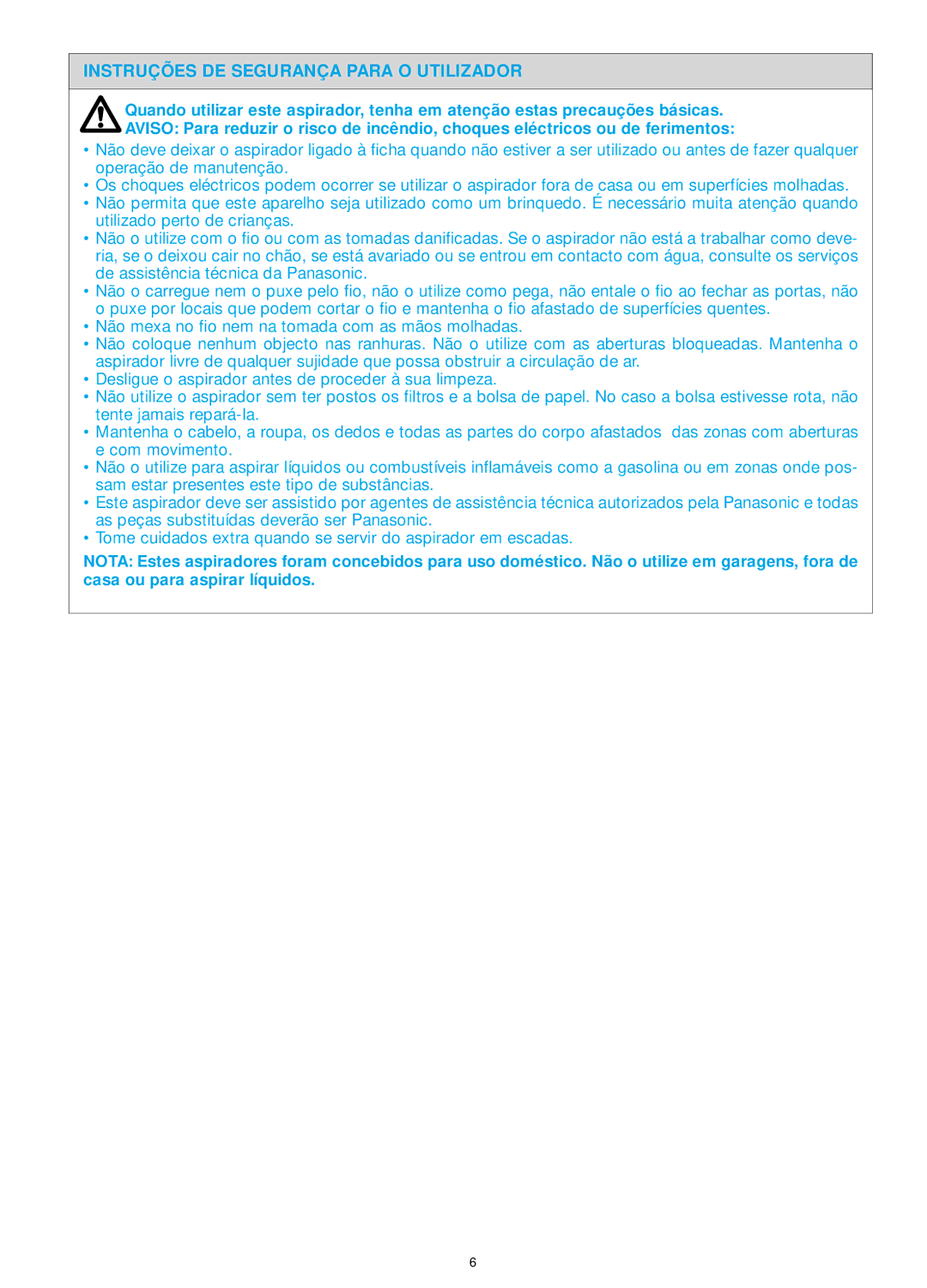 Panasonic MC-E885, MC-E886, MC-E883, MC-E881 operating instructions Instruções DE Segurança Para O Utilizador 