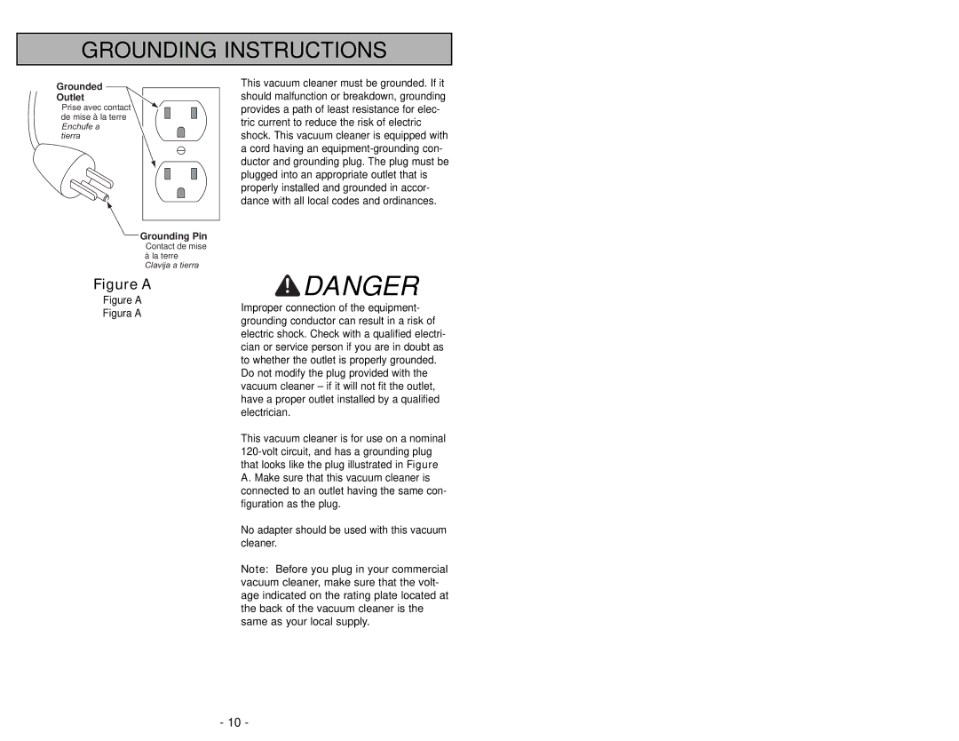 Panasonic MC-GG213 manuel dutilisation Grounding Instructions 