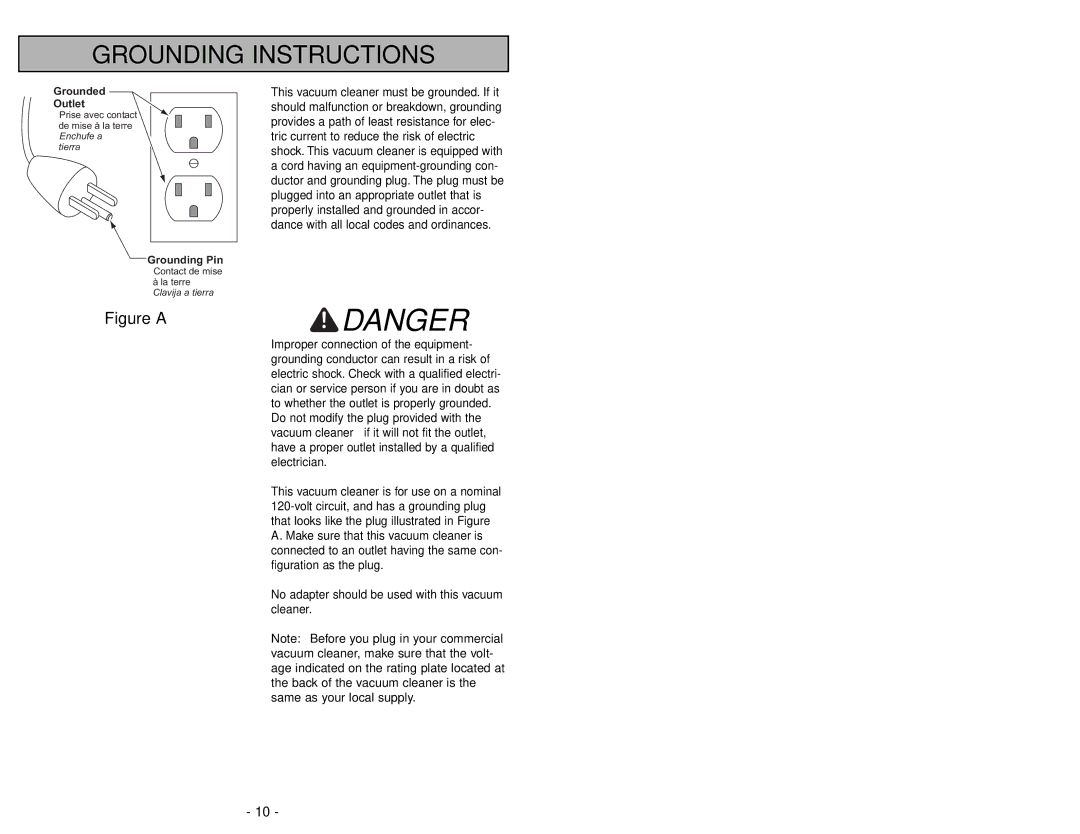 Panasonic MC-GG283 manuel dutilisation Grounding Instructions 