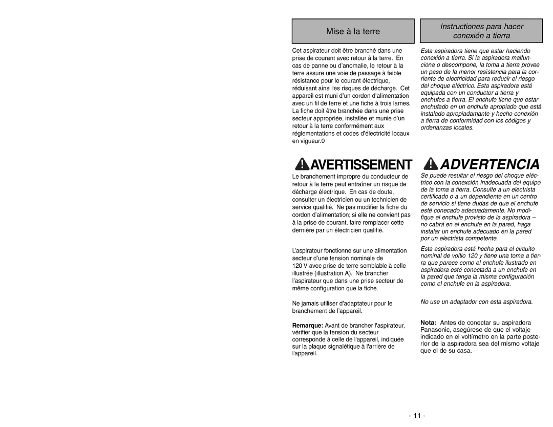 Panasonic MC-GG283 manuel dutilisation Avertissement 