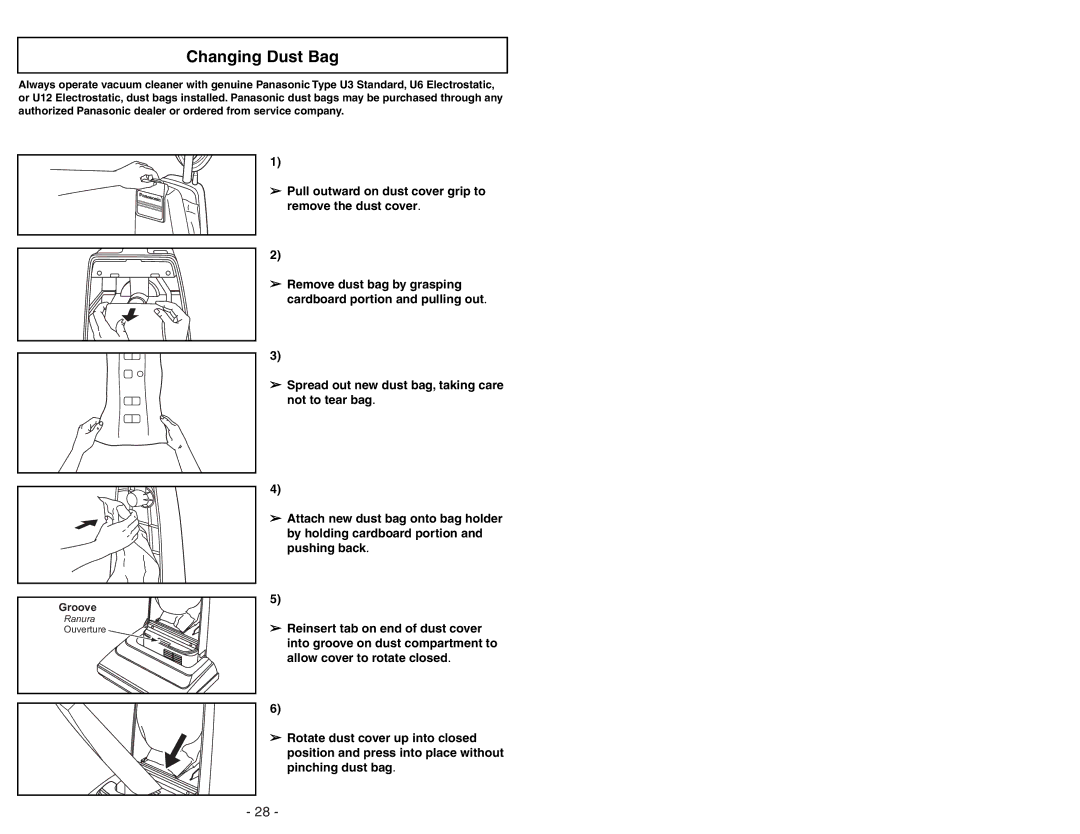 Panasonic MC-GG283 manuel dutilisation Changing Dust Bag 