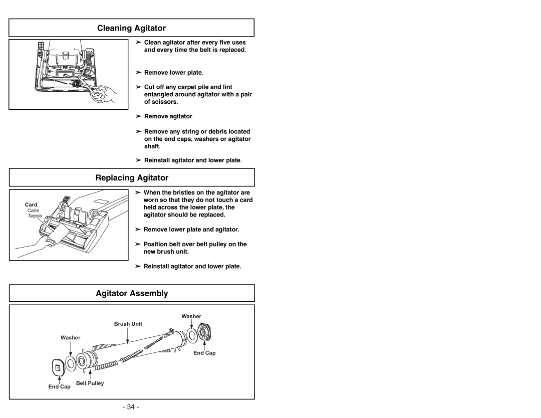 Panasonic MC-GG283 manuel dutilisation Cleaning Agitator, Replacing Agitator, Agitator Assembly 