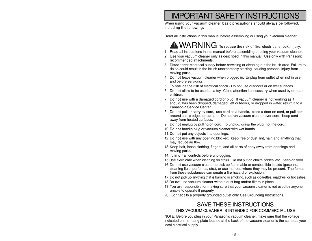 Panasonic MC-GG283 manuel dutilisation Important Safety Instructions 