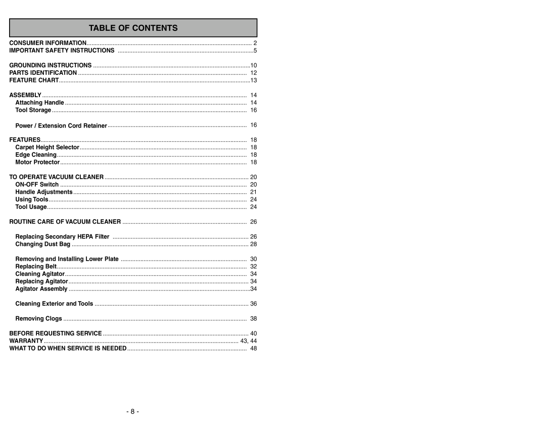 Panasonic MC-GG283 manuel dutilisation Table Of Contents 