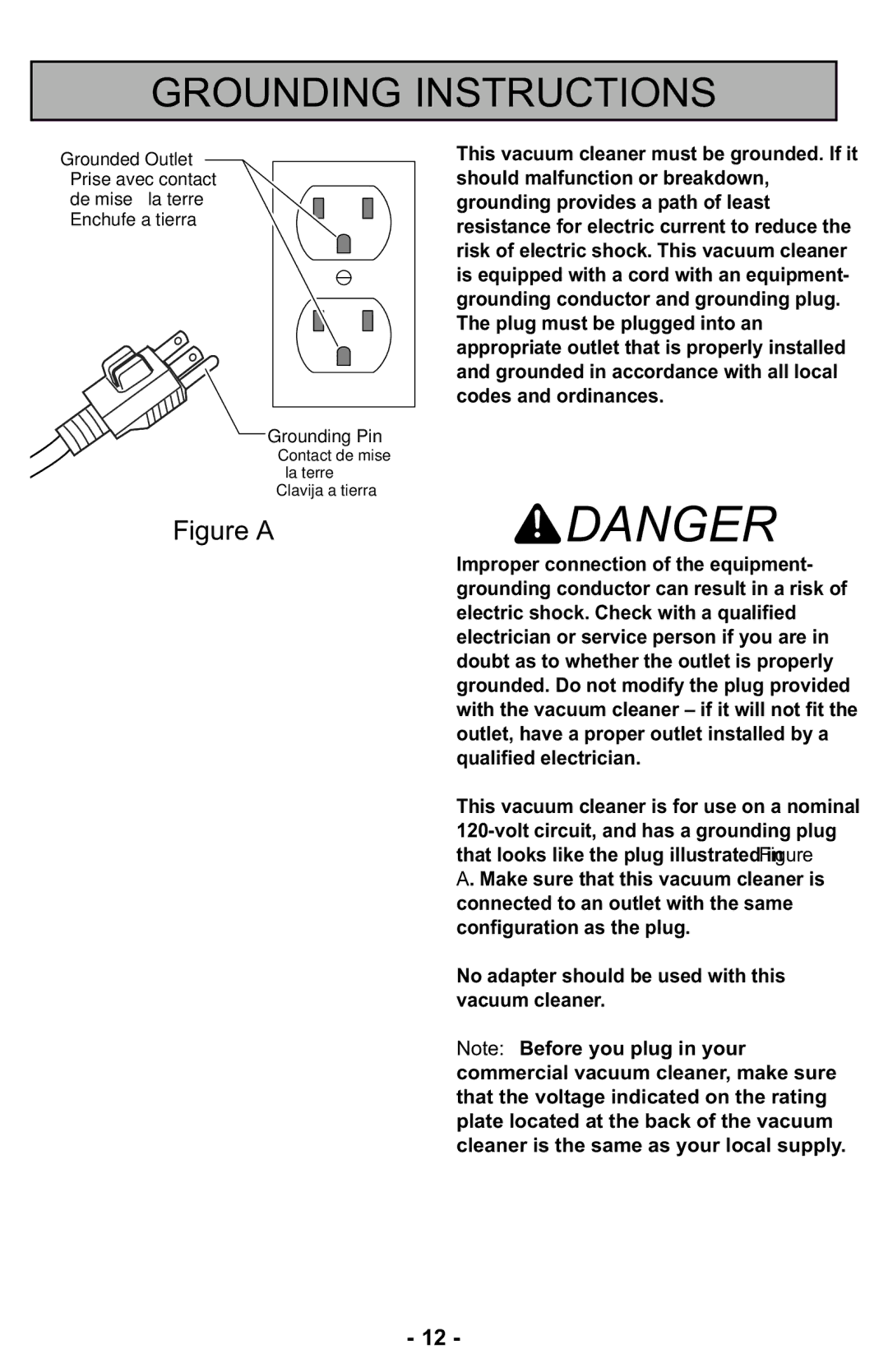 Panasonic MC-GG525 manuel dutilisation Grounding Instructions 