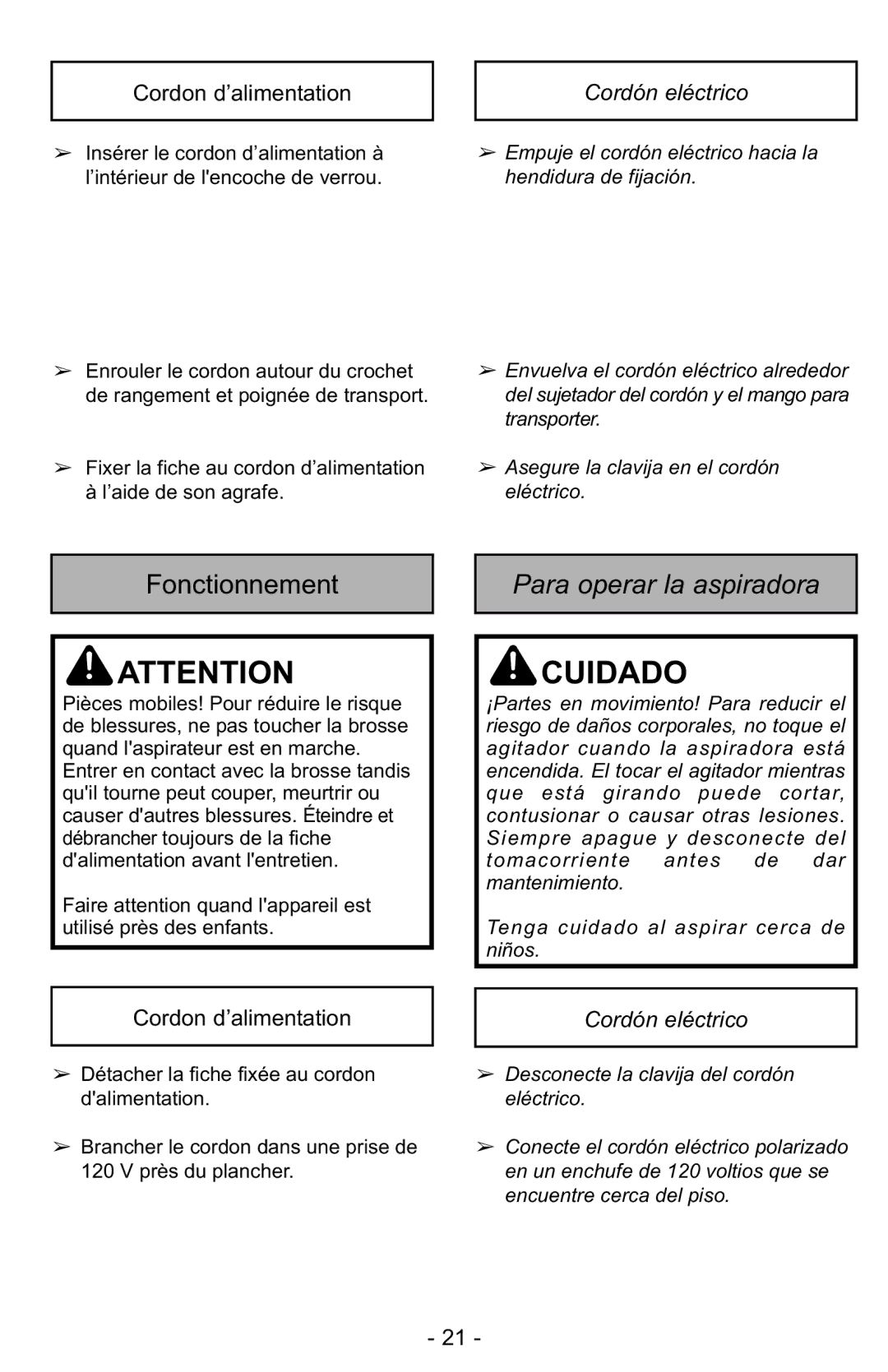 Panasonic MC-GG525 manuel dutilisation Cordon d’alimentation, Cordón eléctrico 