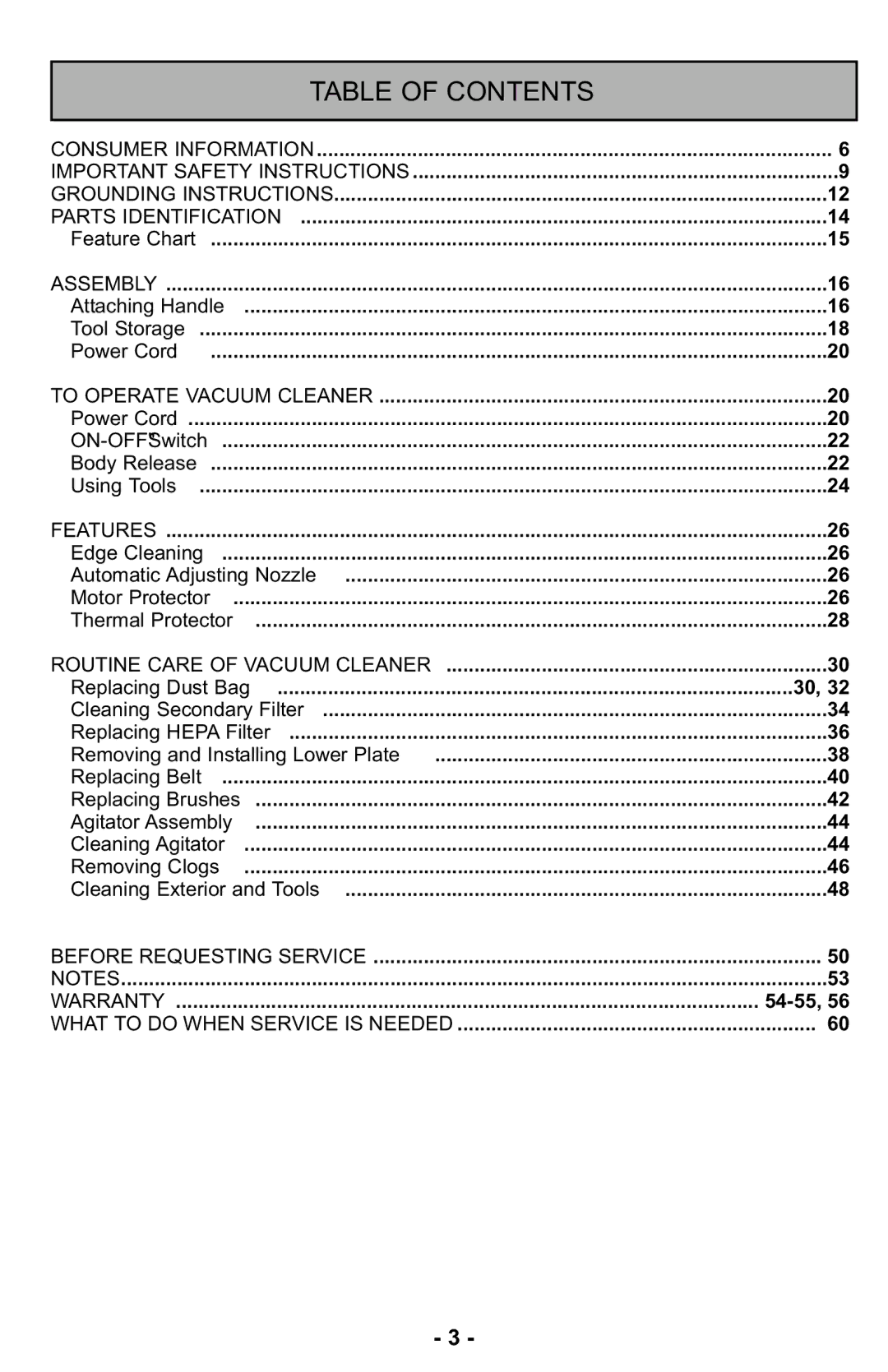 Panasonic MC-GG525 manuel dutilisation Table of Contents 