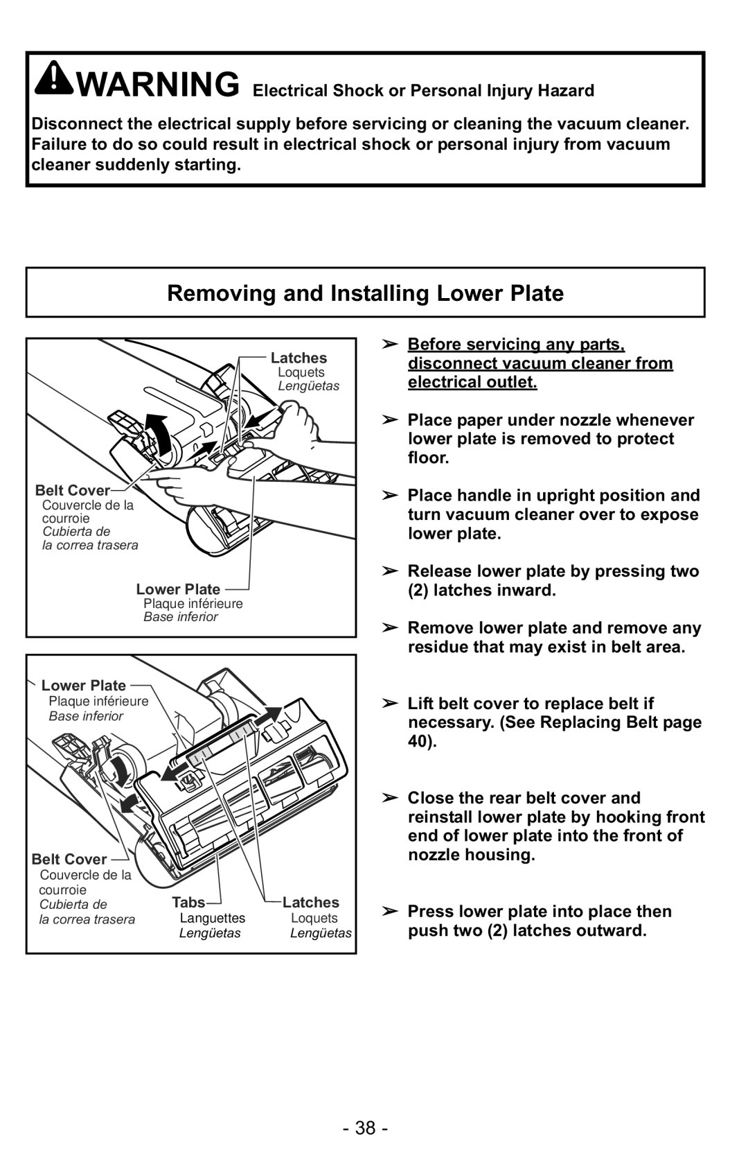 Panasonic MC-GG525 manuel dutilisation Removing and Installing Lower Plate 