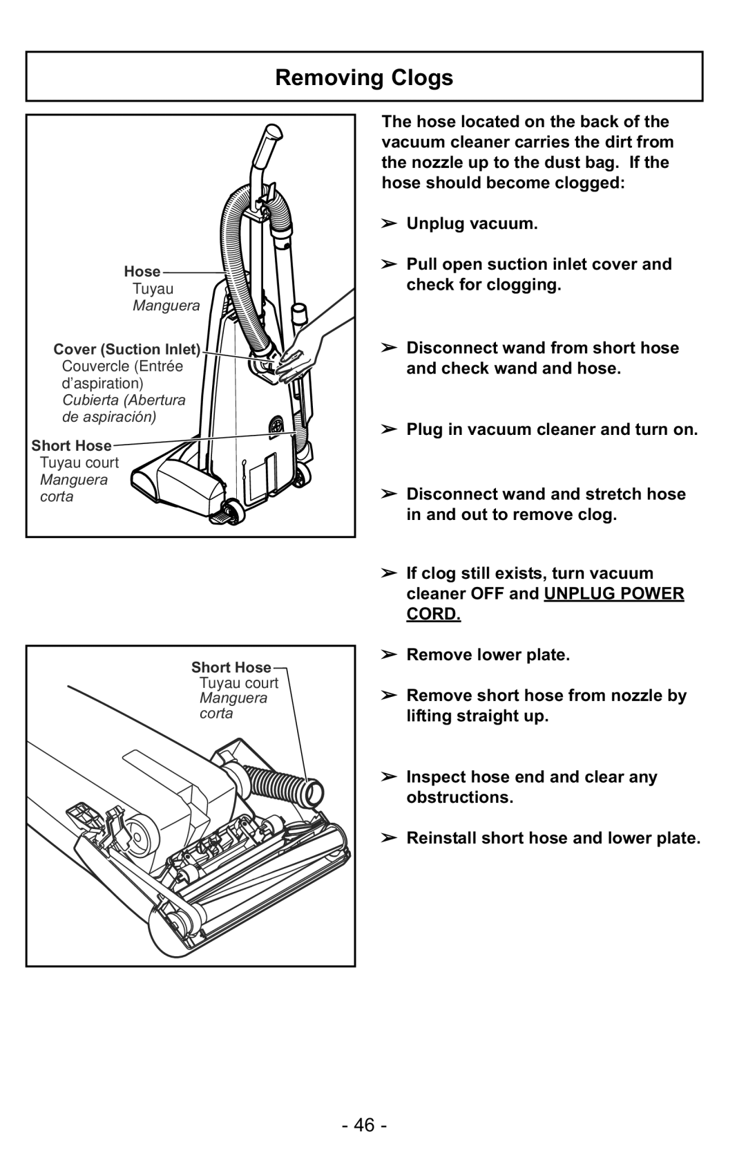 Panasonic MC-GG525 manuel dutilisation Removing Clogs 