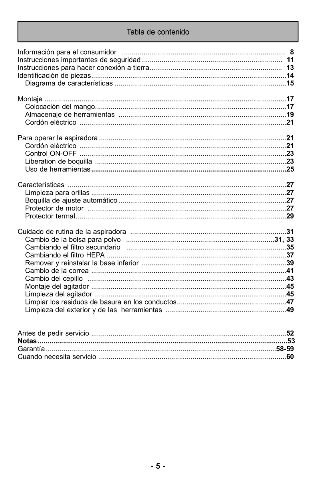 Panasonic MC-GG525 manuel dutilisation Tabla de contenido 