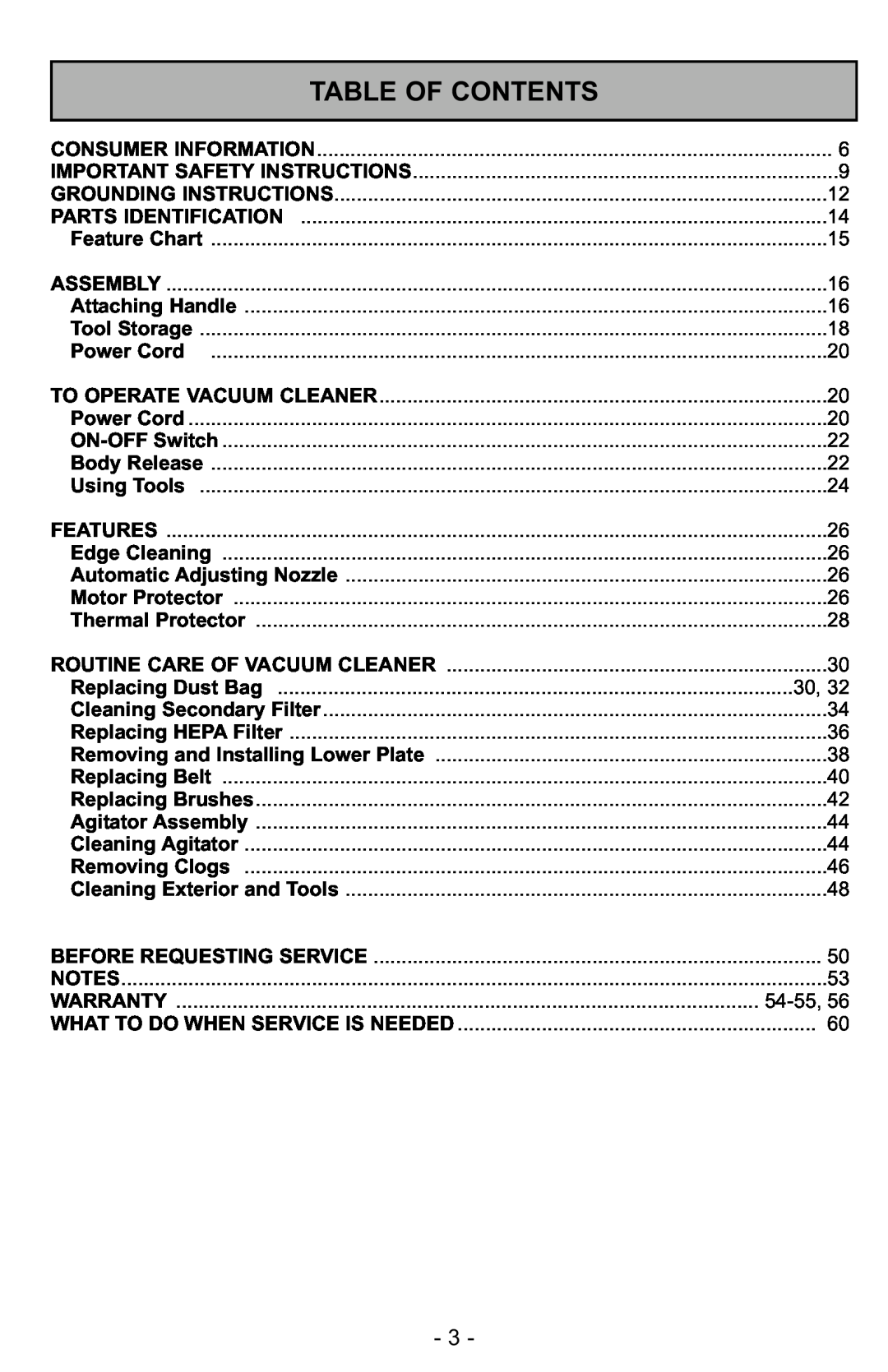 Panasonic MC-GG525 manuel dutilisation Table Of Contents 