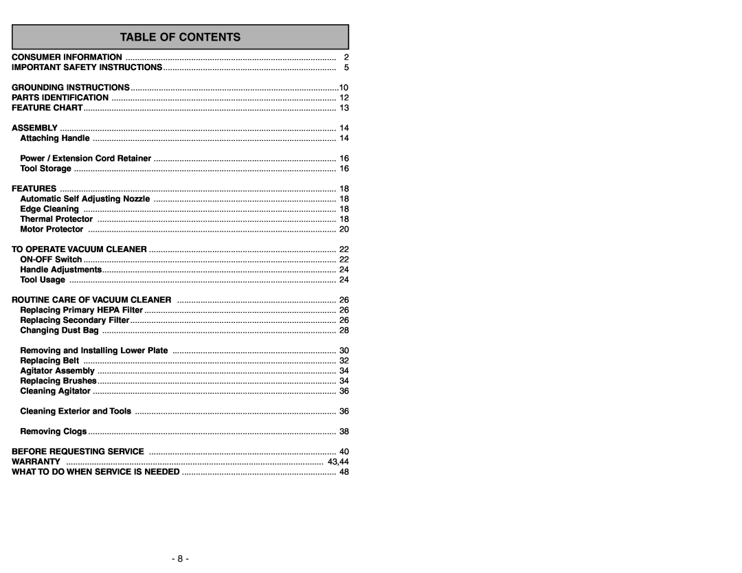 Panasonic MC-GG773 manuel dutilisation Table Of Contents 