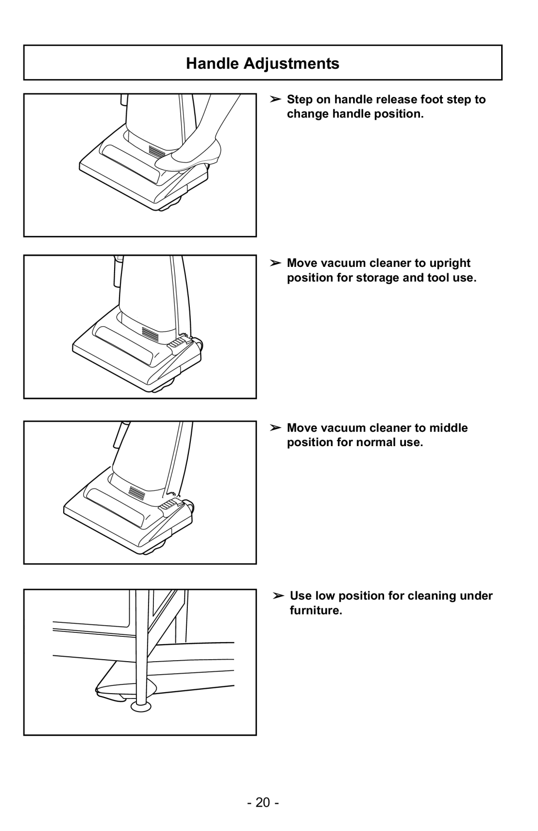 Panasonic MC-UG223 manuel dutilisation Handle Adjustments 