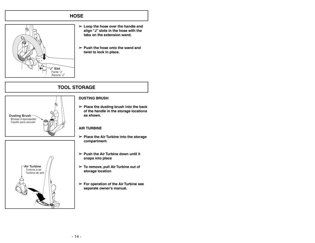 Panasonic MC-UG471 operating instructions Hose, Tool Storage 