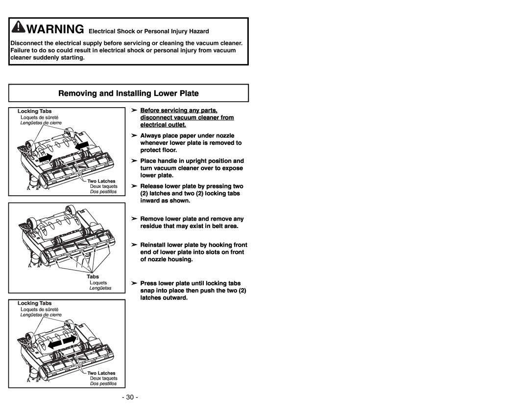 Panasonic MC-UG471 operating instructions Removing and Installing Lower Plate 