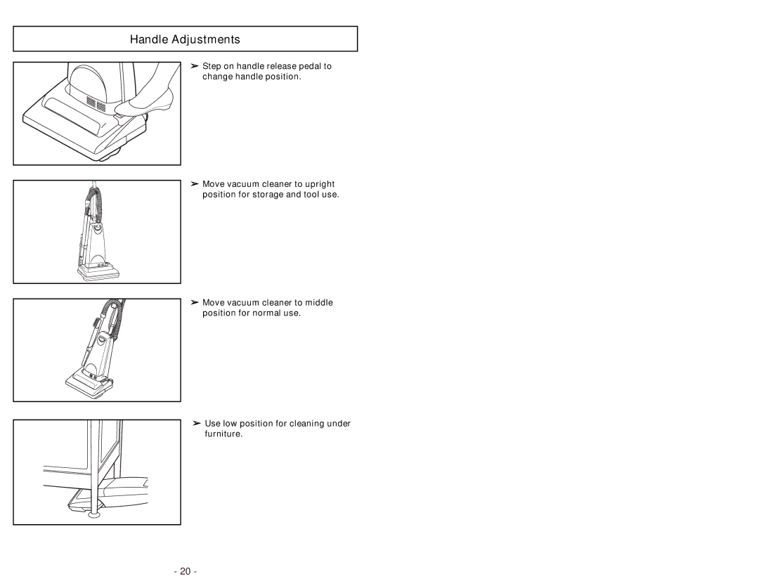 Panasonic MC-UG502 operating instructions Handle Adjustments 