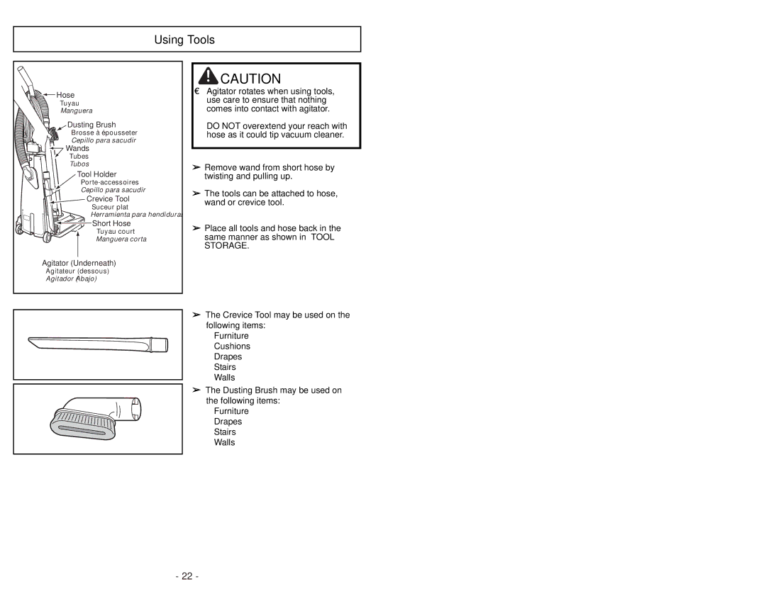 Panasonic MC-UG502 operating instructions Using Tools 