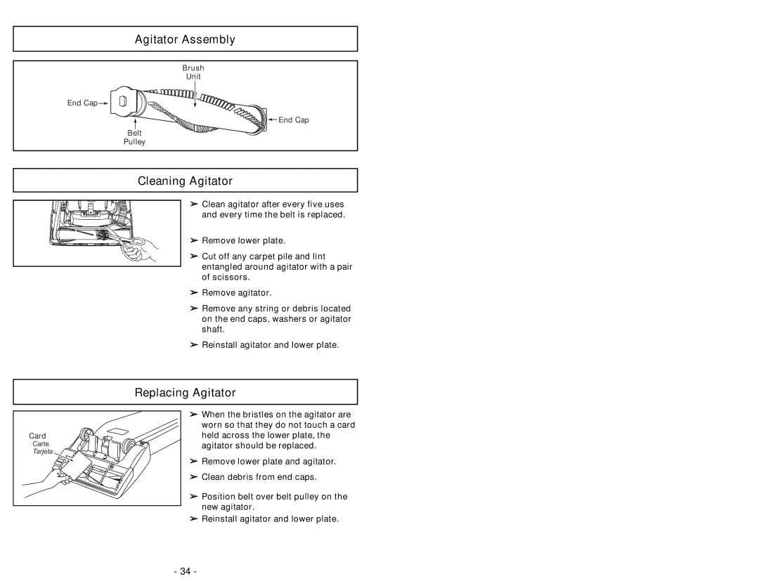 Panasonic MC-UG502 operating instructions Agitator Assembly, Cleaning Agitator, Replacing Agitator 