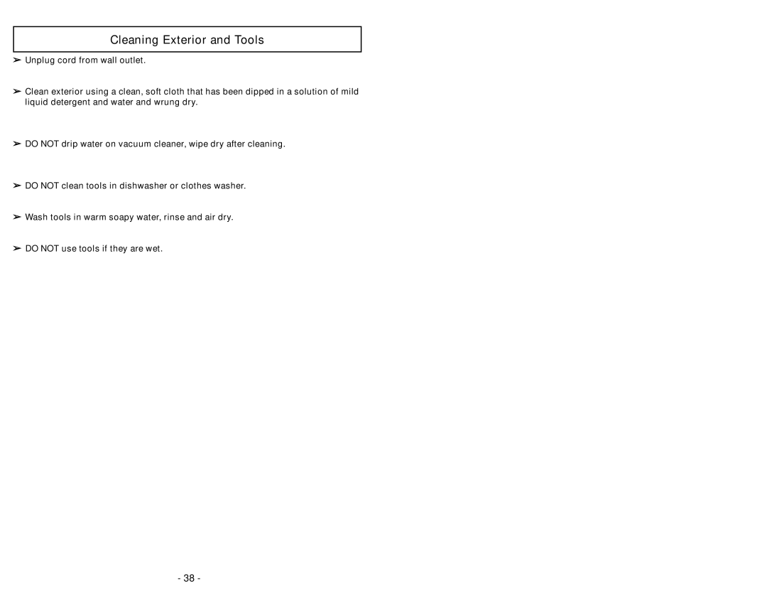 Panasonic MC-UG502 operating instructions Cleaning Exterior and Tools 