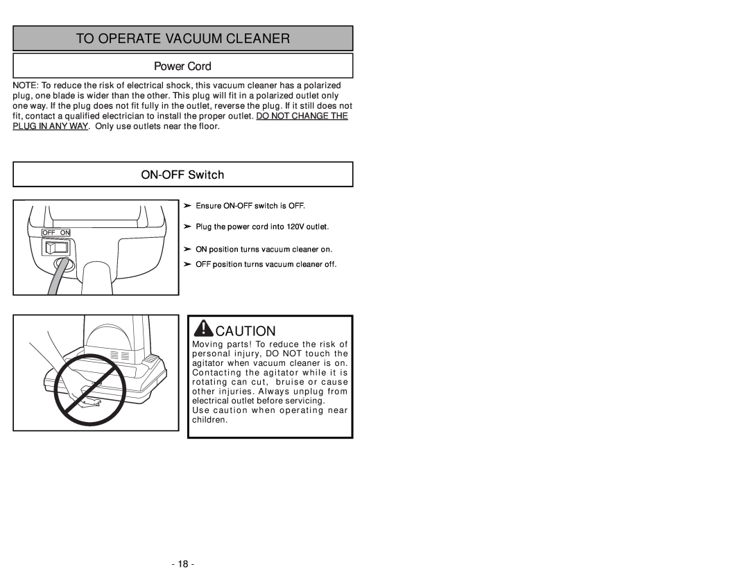 Panasonic MC-UG502 operating instructions To Operate Vacuum Cleaner, Power Cord, ON-OFFSwitch 