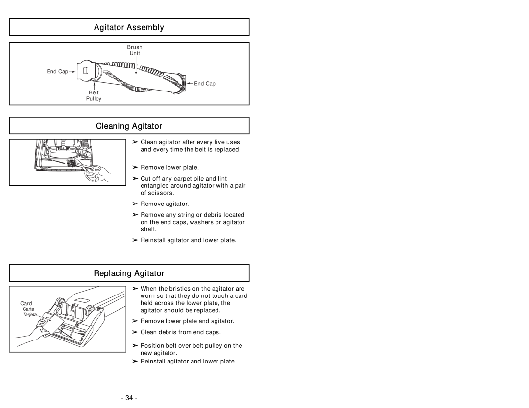 Panasonic MC-UG502 operating instructions Agitator Assembly, Cleaning Agitator, Replacing Agitator 