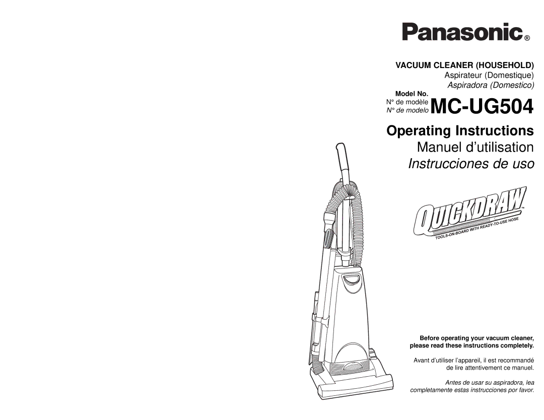 Panasonic operating instructions Vacuum Cleaner Household, De modèle MC-UG504N de modelo 