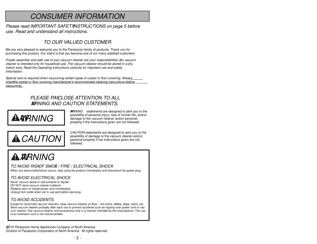 Panasonic MC-UG504 operating instructions 