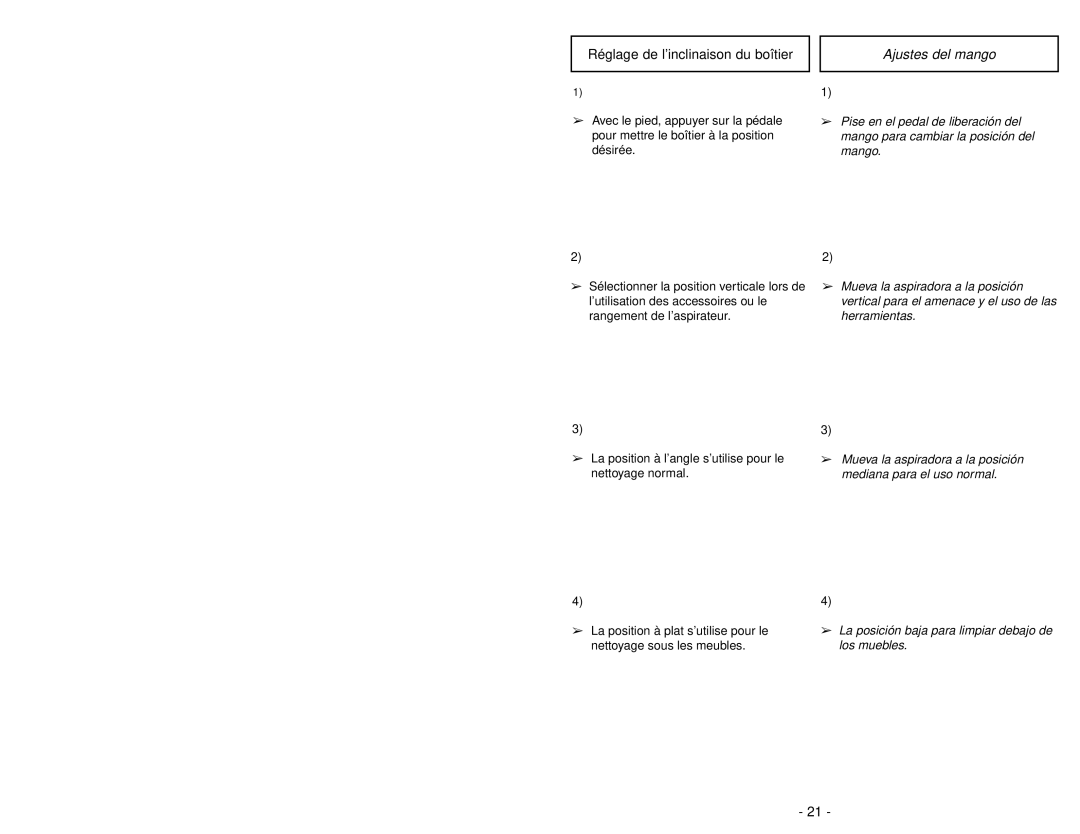 Panasonic MC-UG583 operating instructions Ajustes del mango 