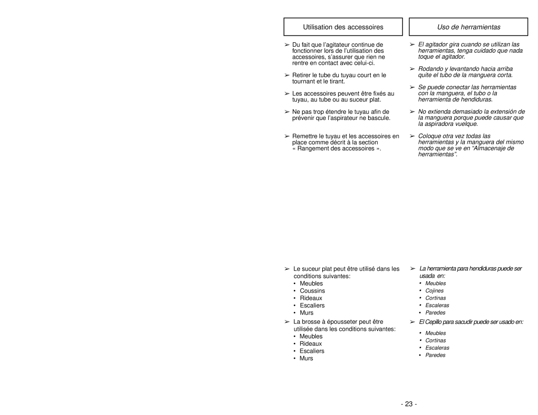 Panasonic MC-UG583 operating instructions Uso de herramientas 